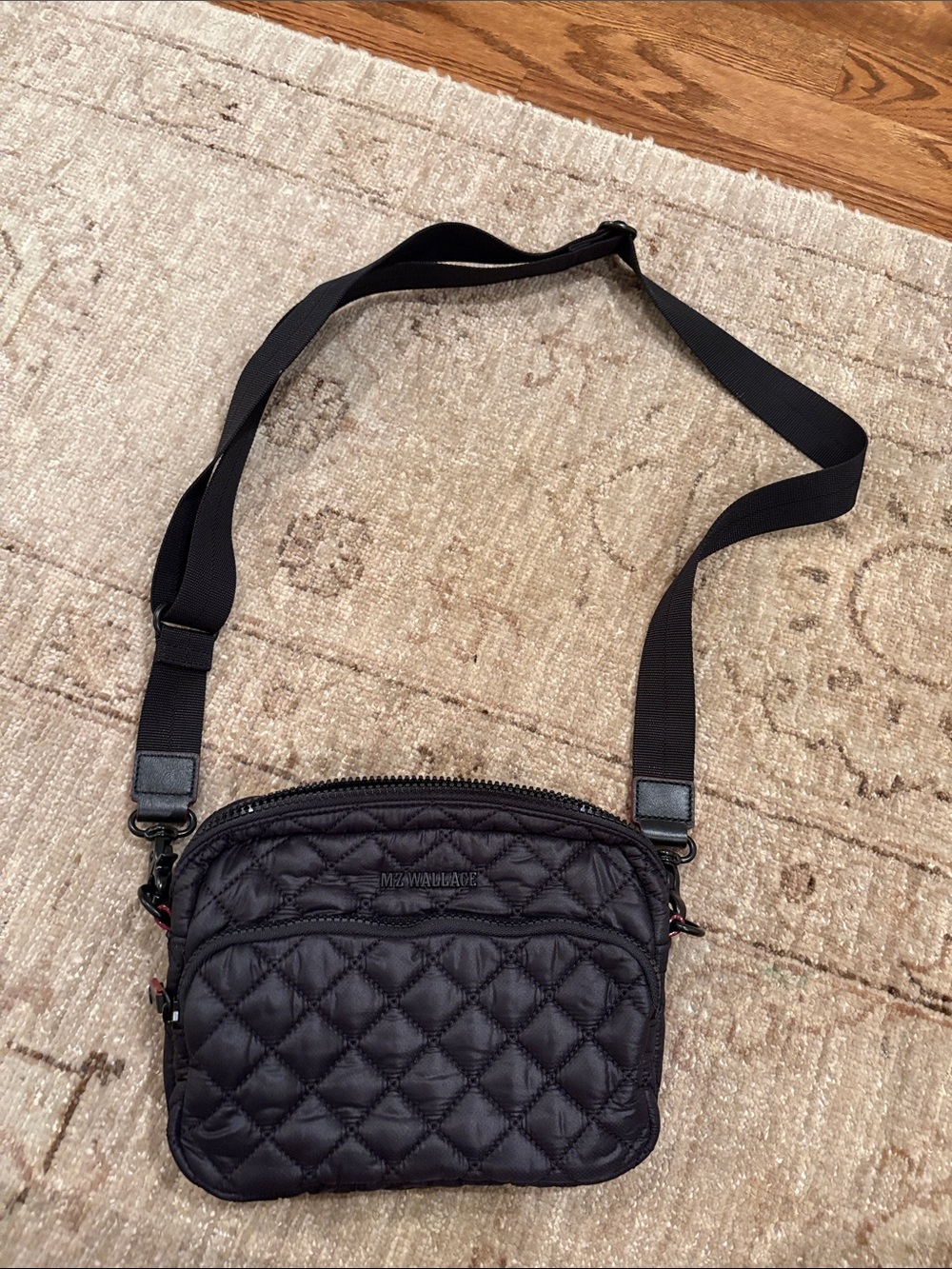MZ Wallace Black Quilted Nylon Crossbody Bag with Adjustable Strap